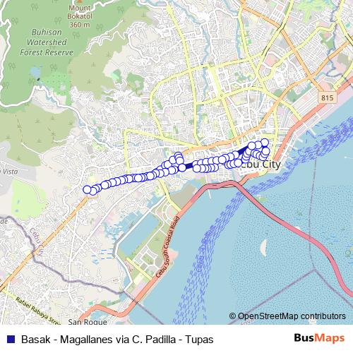 Basak - Magallanes via C. Padilla - Tupas bus Line Map