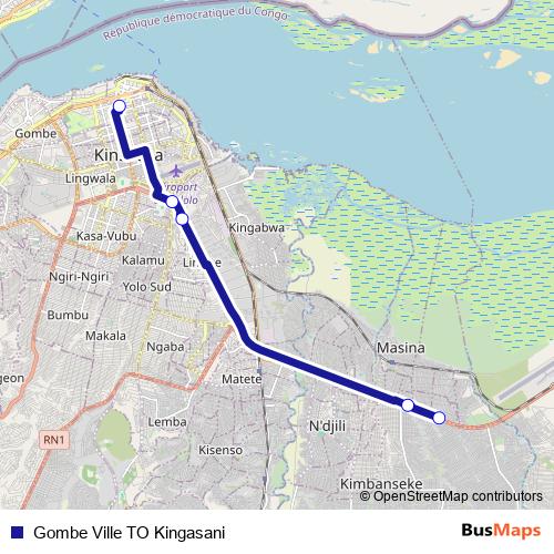Gombe Ville TO Kingasani bus Line Map