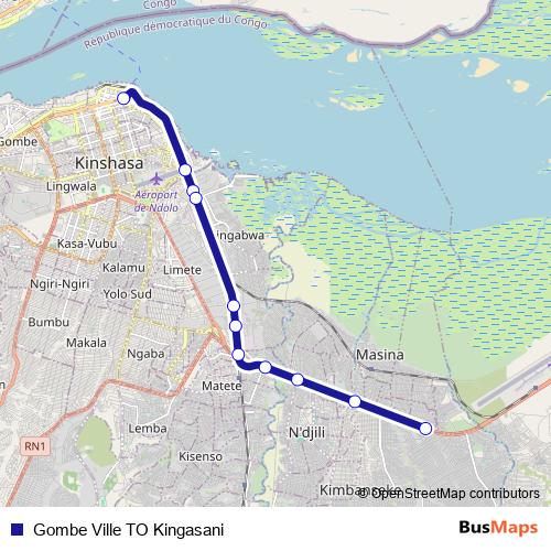 Gombe Ville TO Kingasani bus Line Map