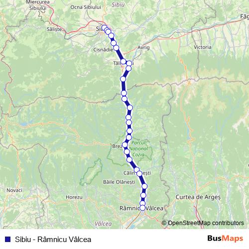 Sibiu - Râmnicu Vâlcea rail Line Map