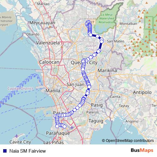 Naia SM Fairview bus Line Map