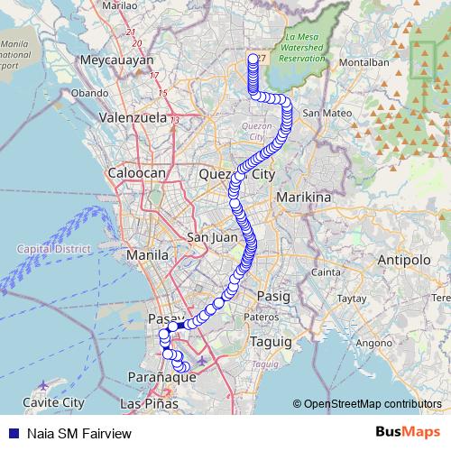 Naia SM Fairview bus Line Map