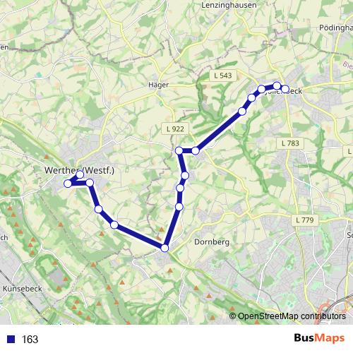 163 bus Line Map