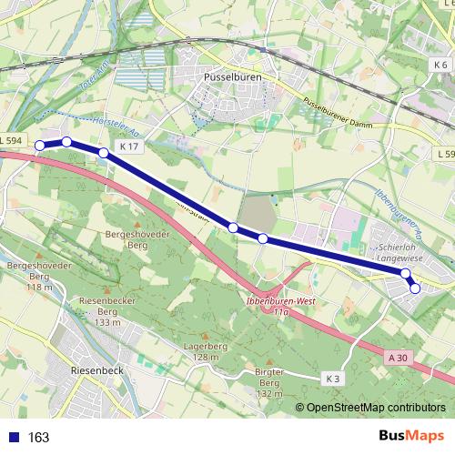 163 bus Line Map