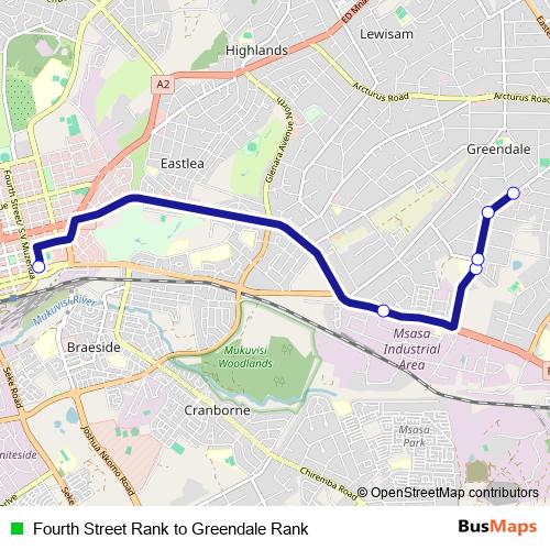 Fourth Street Rank to Greendale Rank bus Line Map
