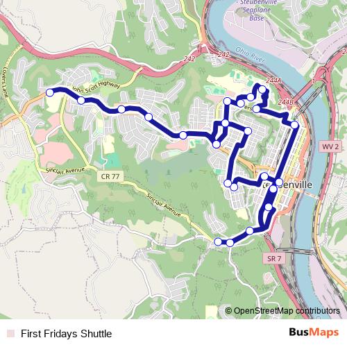 First Fridays Shuttle bus Line Map
