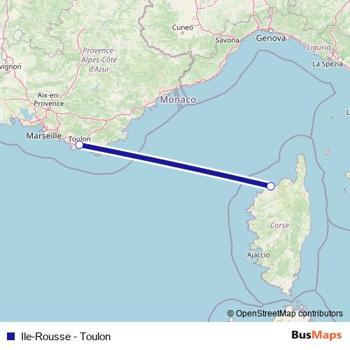 Ile-Rousse - Toulon ferry Line Map