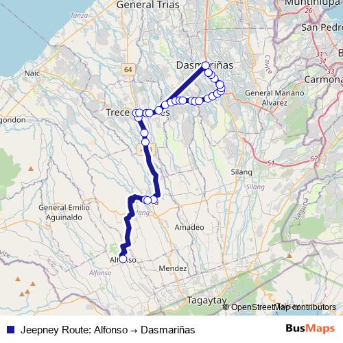Jeepney Route: Alfonso → Dasmariñas bus Line Map