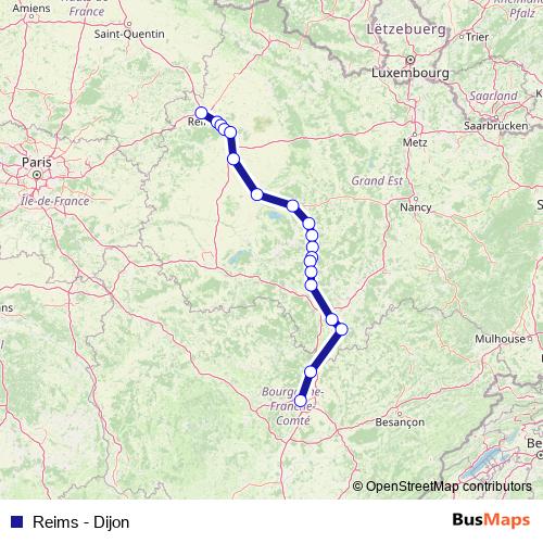 Reims - Dijon bus Line Map