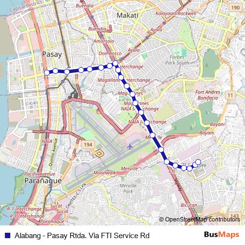Alabang - Pasay Rtda. Via FTI Service Rd bus Line Map