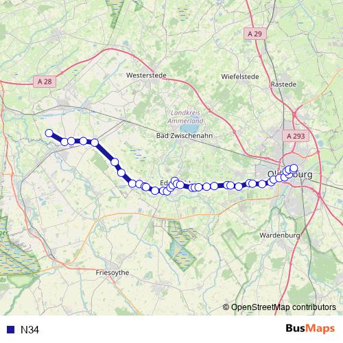 N34 bus Line Map
