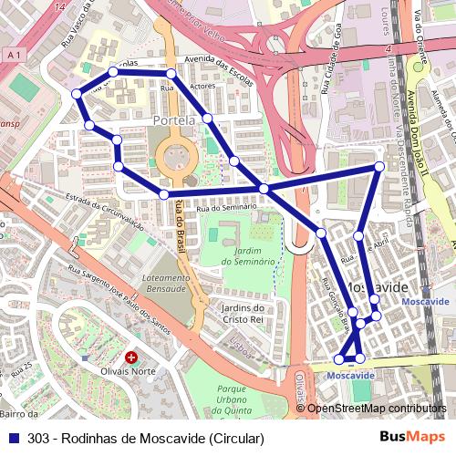 303 - Rodinhas de Moscavide (Circular) bus Line Map