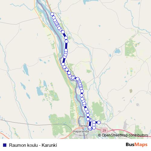 Raumon koulu - Karunki bus Line Map