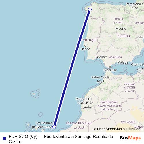 FUE-SCQ (Vy) air Line Map