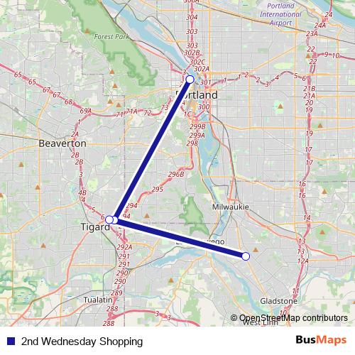 2nd Wednesday Shopping bus Line Map