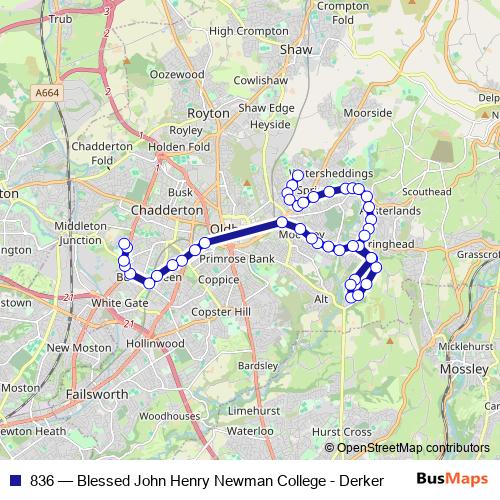 836 bus Line Map