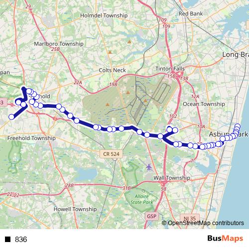 836 bus Line Map