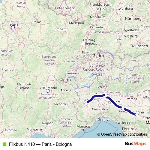 Flixbus N410 bus Line Map