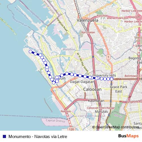 Monumento - Navotas via Letre bus Line Map