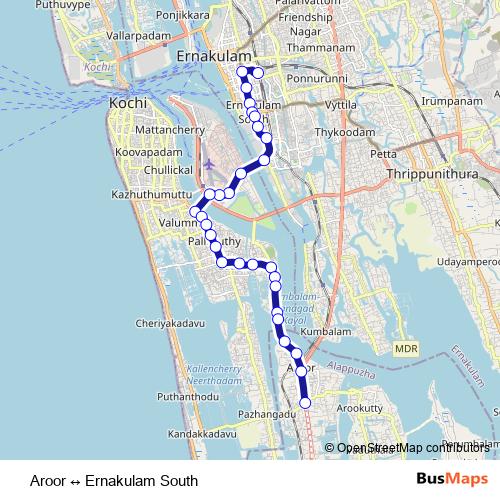 Aroor ↔ Ernakulam South bus Line Map