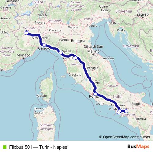 Flixbus 501 bus Line Map