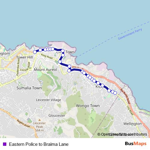 Eastern Police to Braima Lane bus Line Map