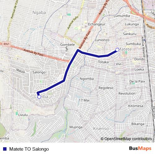 Matete TO Salongo bus Line Map