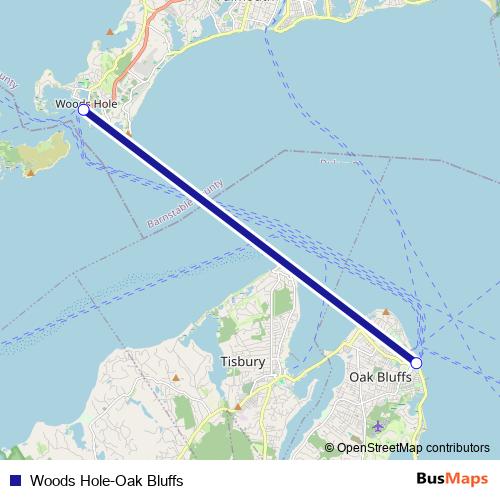 Woods Hole-Oak Bluffs ferry Line Map