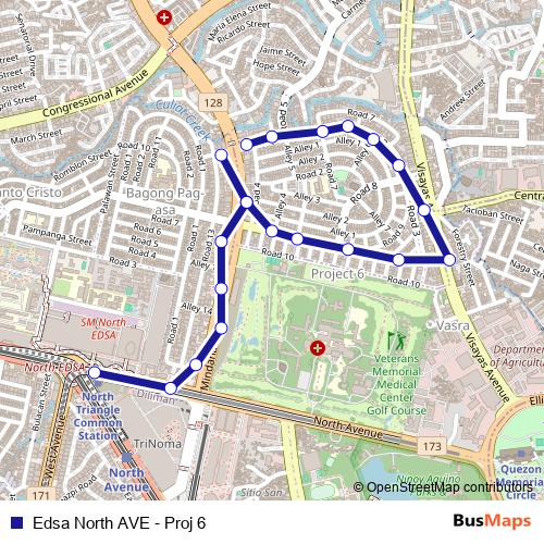 Edsa North AVE - Proj 6 bus Line Map