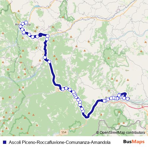 Ascoli Piceno-Roccafluvione-Comunanza-Amandola bus Line Map