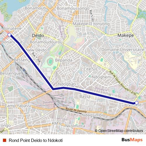 Rond Point Deido to Ndokoti bus Line Map