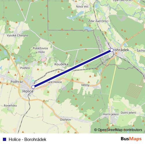 Holice - Borohrádek rail Line Map