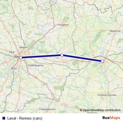 Laval - Rennes (cars) bus Line Map
