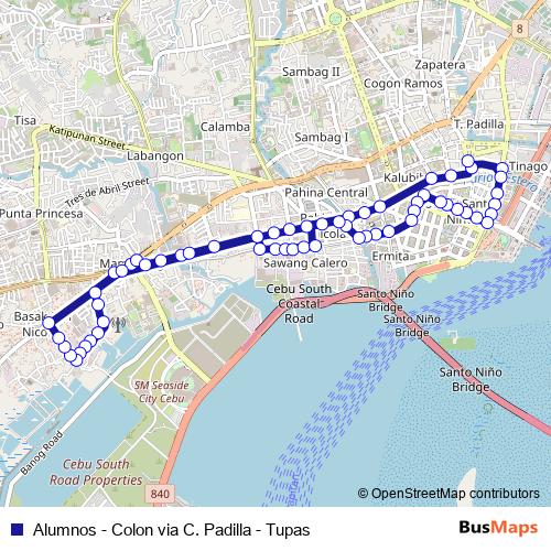 Alumnos - Colon via C. Padilla - Tupas bus Line Map