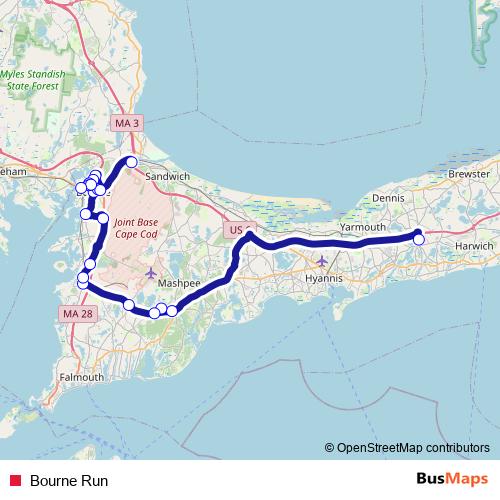 Bourne Run bus Line Map