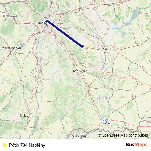 Pótló 734 Napfény bus Line Map