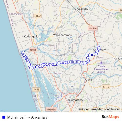 Munambam ↔ Ankamaly bus Line Map