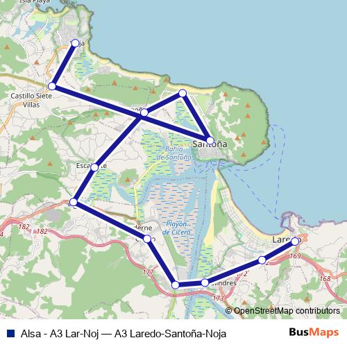 Alsa - A3 Lar-Noj bus Line Map