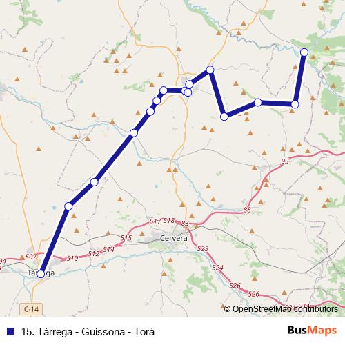 15. Tàrrega - Guissona - Torà bus Line Map