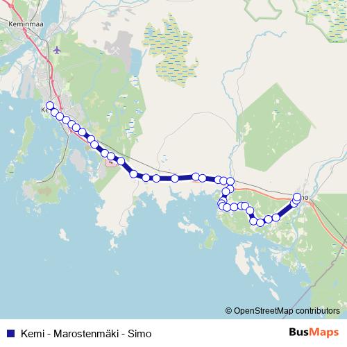Kemi - Marostenmäki - Simo bus Line Map