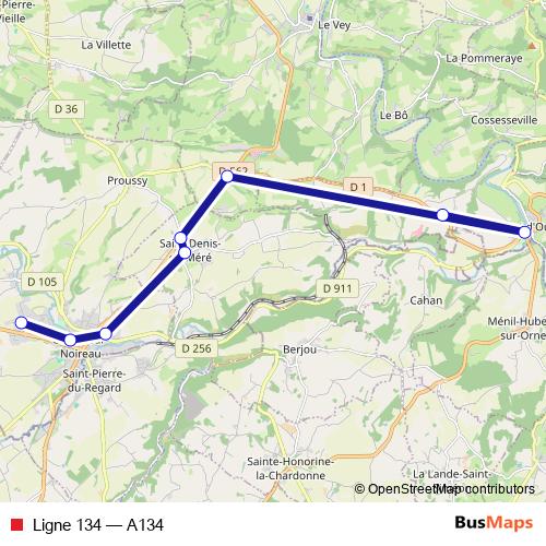 Ligne 134 bus Line Map