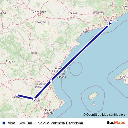 Alsa - Sev-Bar bus Line Map