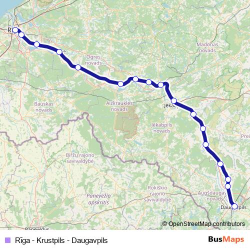 Rīga - Krustpils - Daugavpils rail Line Map