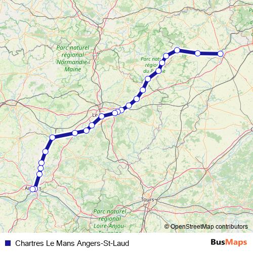 Chartres Le Mans Angers-St-Laud rail Line Map