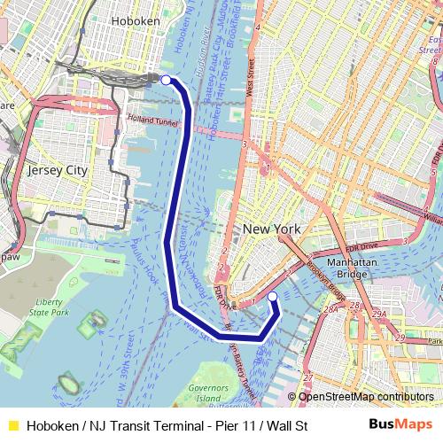 Hoboken / NJ Transit Terminal - Pier 11 / Wall St ferry Line Map