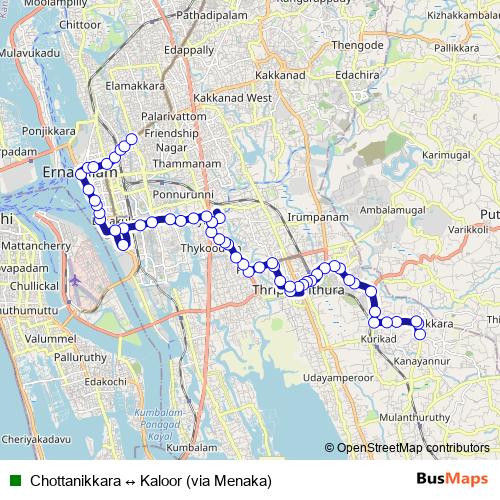 Chottanikkara ↔ Kaloor (via Menaka) bus Line Map