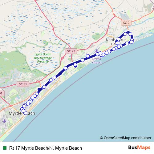 Rt 17 Myrtle Beach/N. Myrtle Beach bus Line Map