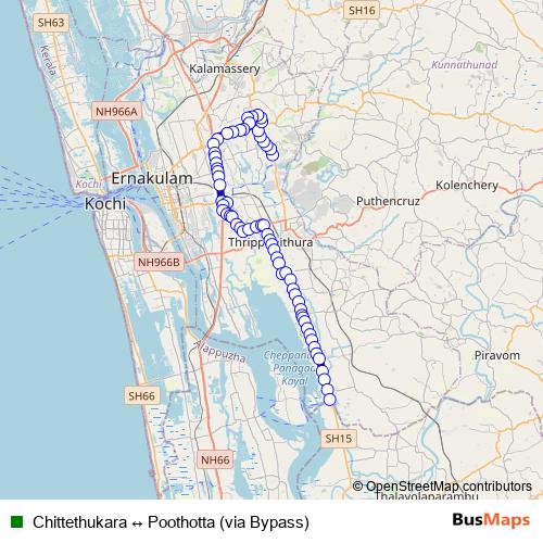 Chittethukara ↔ Poothotta (via Bypass) bus Line Map
