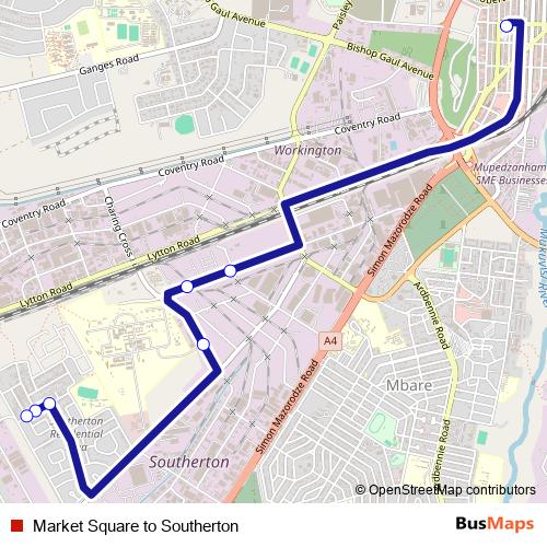 Market Square to Southerton bus Line Map