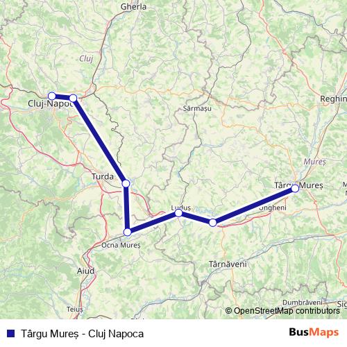Târgu Mureş - Cluj Napoca rail Line Map